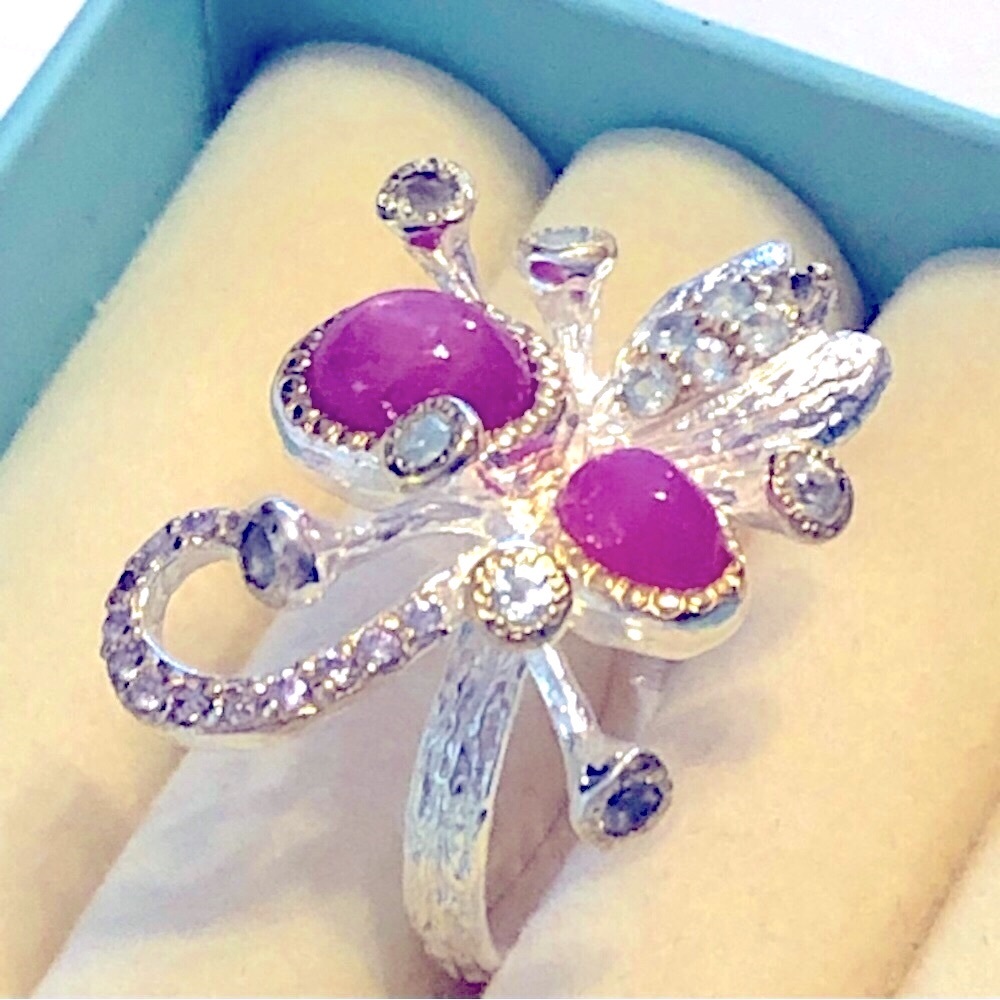 Unique Star Ruby Ring925 Sterling Silver & Goldsi… - image 6